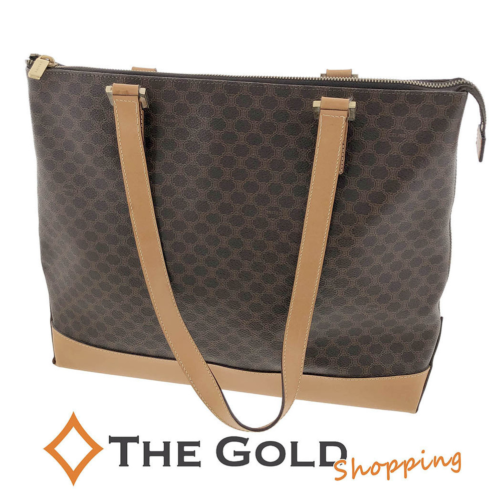 Celine Shoulder Tote Bag Macadam Double Handle Brown
